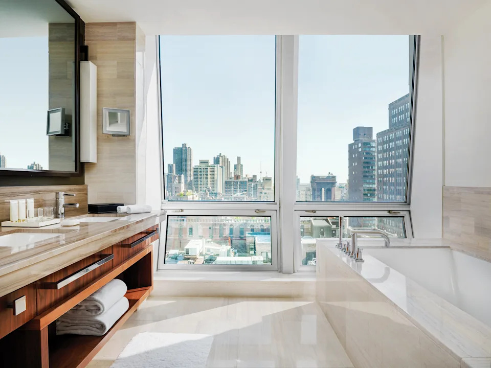 The spa-like bathroom at The Langham New York.